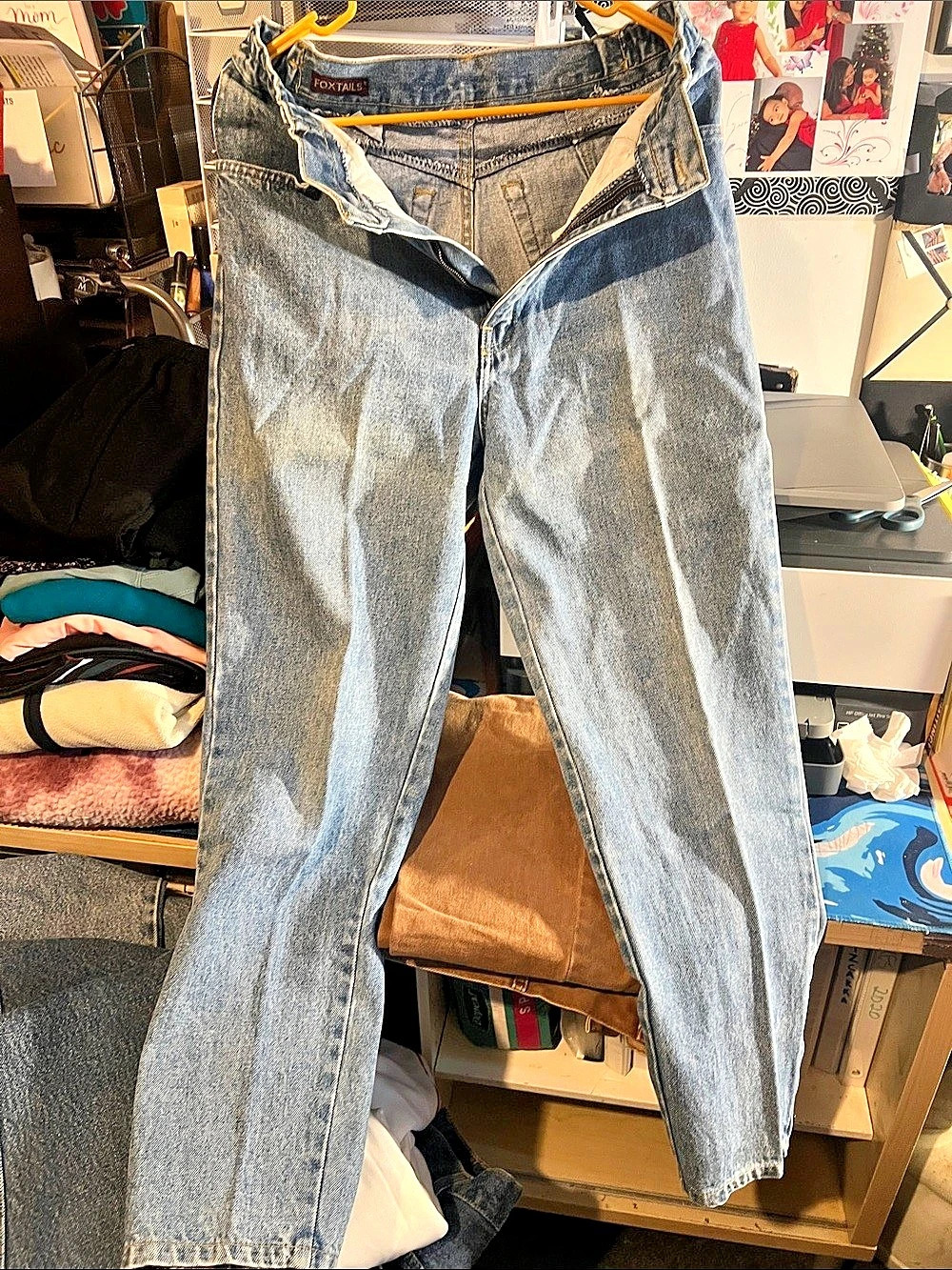 Foxtails Tumble Dry High Rise Medium Wash 100% Cotton Straight Leg Jeans in Blue